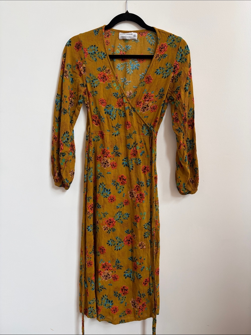 Floral Wrap Midi Dress in Mustard